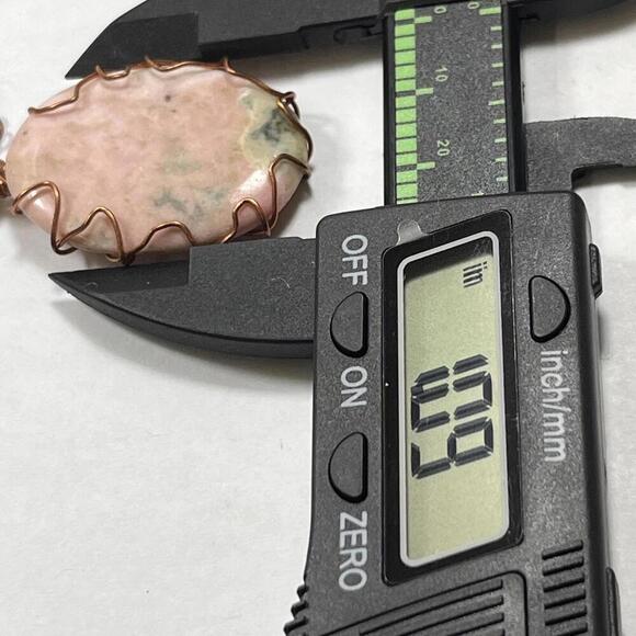 Handmade Rhodonite cabochon Stone Necklace with Copper Wire Wrap Pendant Gems - Picture 3 of 3